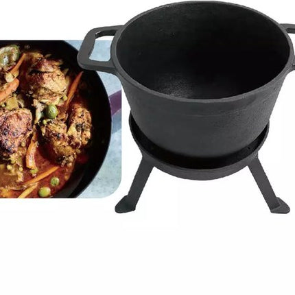 Kinghoff KH1733 Set de casseroles de camping en fonte - 3-en-1 - 8 Litres - Adapté au feu, à la plaque de cuisson et au four - Incl. couvercle-gril et support - Camping