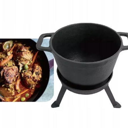 Kinghoff KH1733 Set de casseroles de camping en fonte - 3-en-1 - 8 Litres - Adapté au feu, à la plaque de cuisson et au four - Incl. couvercle-gril et support - Camping