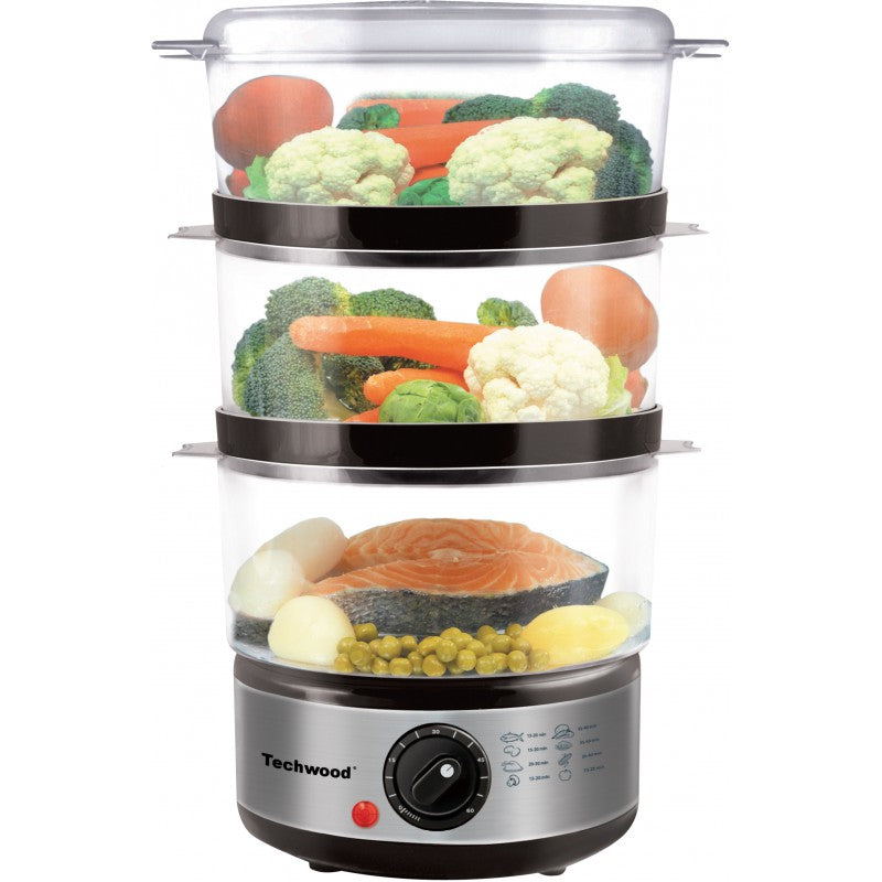 TECHWOOD FOOD STEAMER - 3 Steaming Bowls - 6 Liters