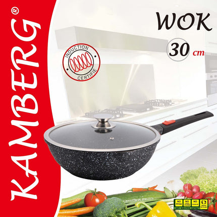 Wok Induction - Ø 30 cm avec couvercle – toutes sources de chaleur