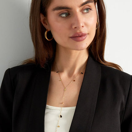 Long collier pendentif émail – Doré avec gouttes orange / rose – 45 cm (+5 cm Ajustable) – Acier inoxydable