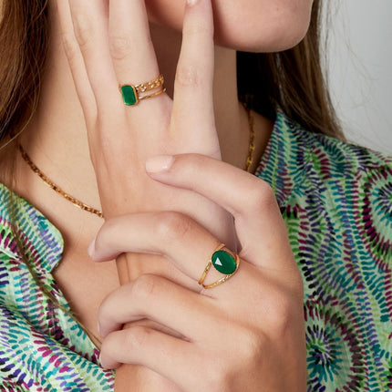 Bague ouverte robuste avec pierre naturelle ronde orange – Couleur or – Taille unique réglable