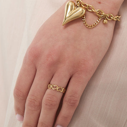 Bague en acier inoxydable « Love All Over » avec petits cœurs - Taille unique - Bijou romantique - 1,20g - Cadeau parfait