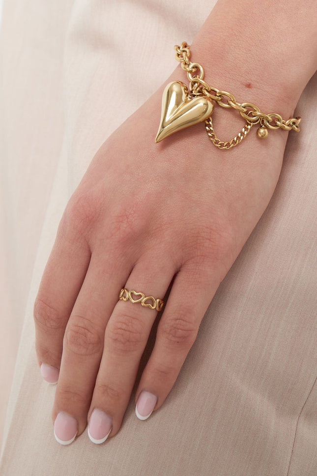 Bague en acier inoxydable « Love All Over » avec petits cœurs - Taille unique - Bijou romantique - 1,20g - Cadeau parfait