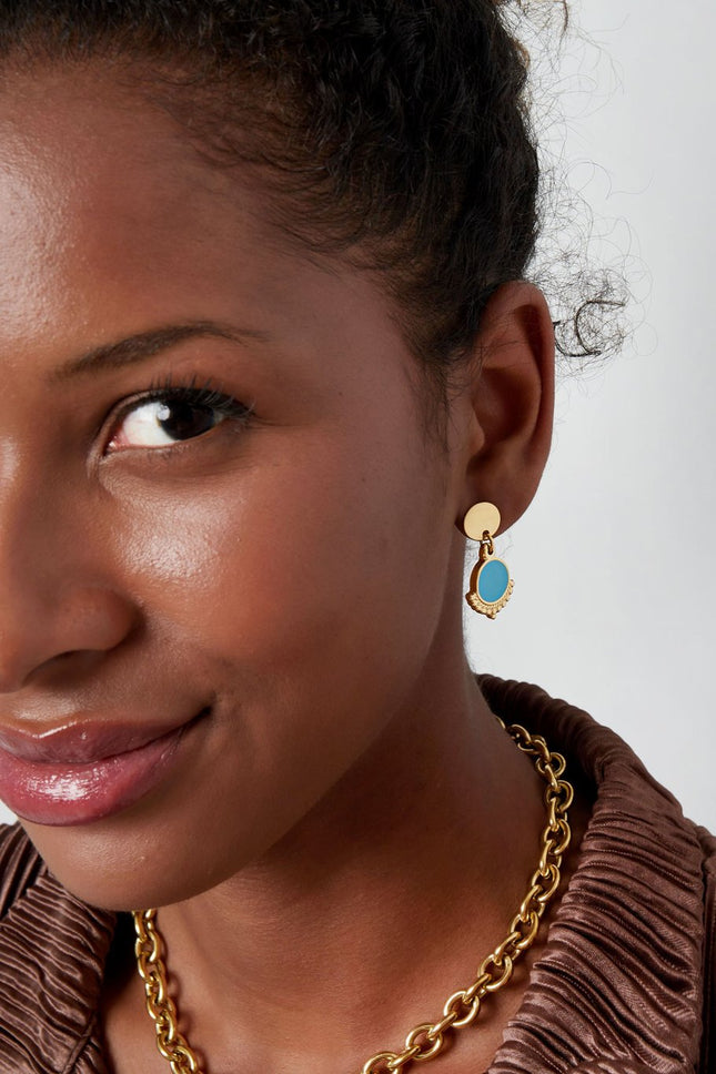 Boucles d'oreilles élégantes avec couleur - or/bleu - lot de 2 - 5x3cm -