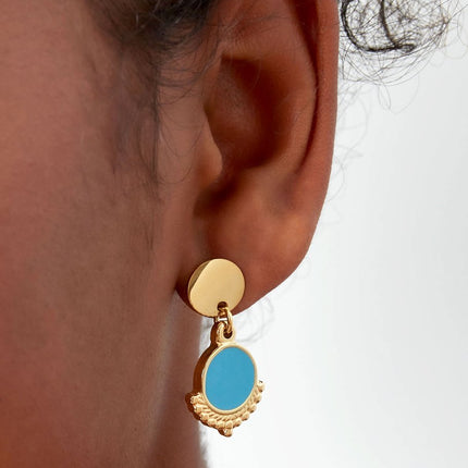 Boucles d'oreilles élégantes avec couleur - or/bleu - lot de 2 - 5x3cm -