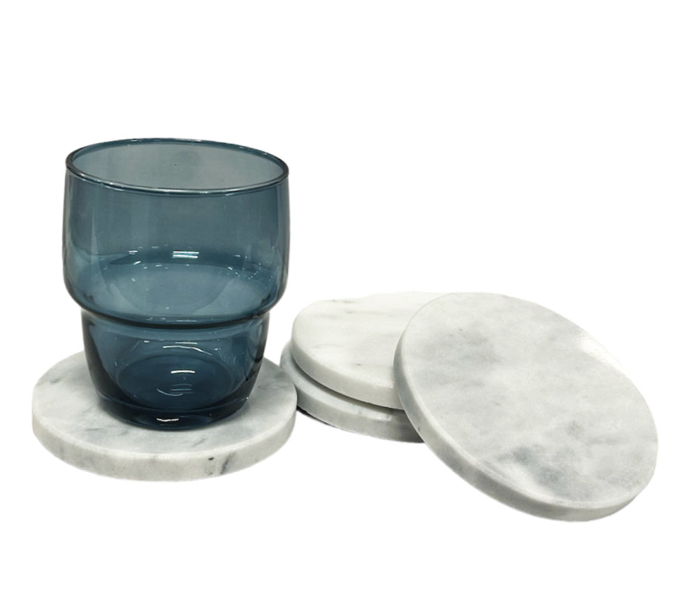 Marmeren onderzetters wit – set van 4 ronde onderzetters voor glazen, Ø 10 cm