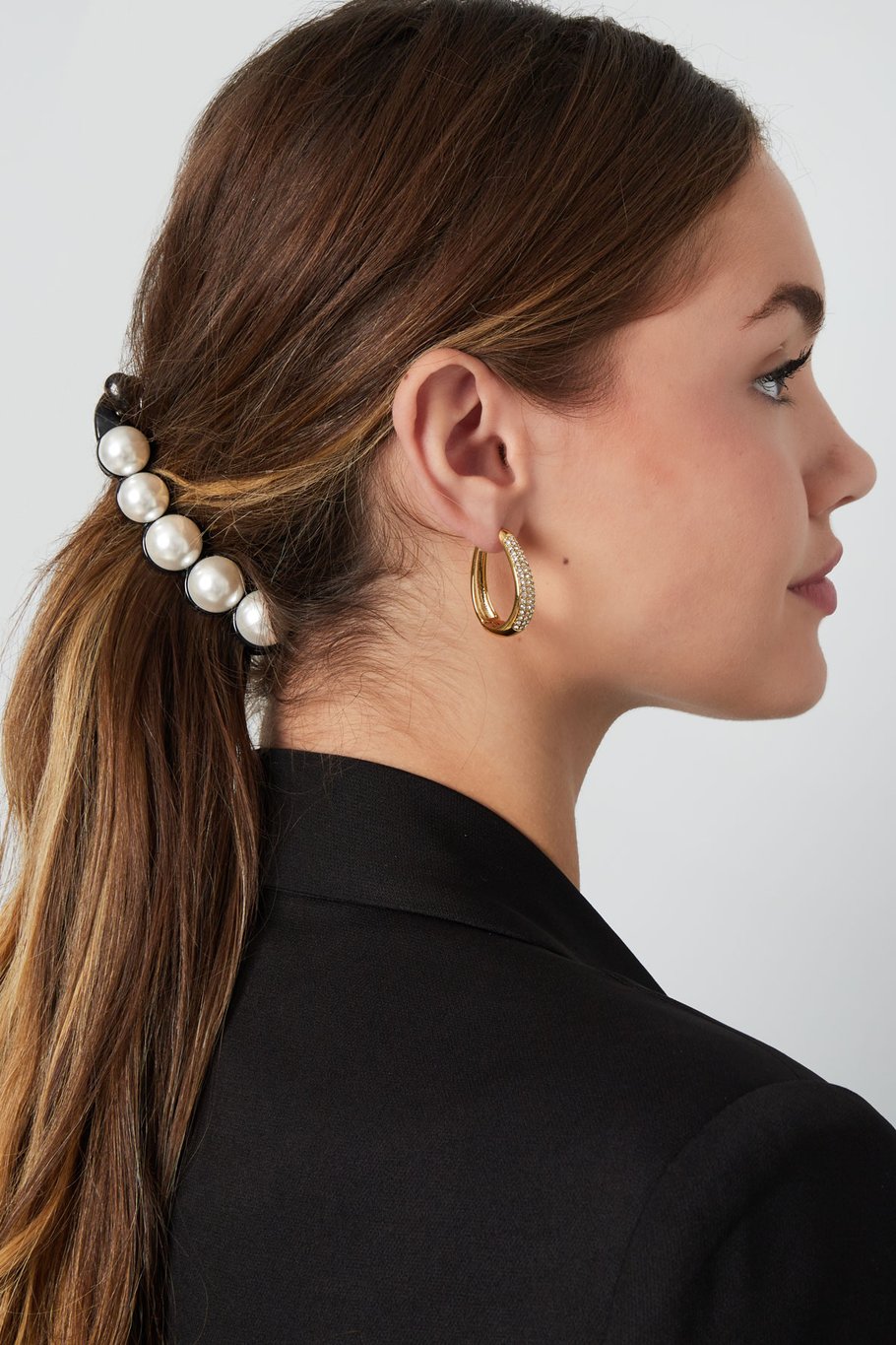 Zwarte Haarklem met Parels – Elegante Haarclip – 10 cm – 5 Parels per Kant