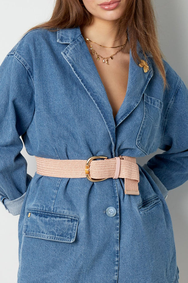 Ceinture femme rose/saumon - Ceinture en polyester avec boucle dorée - Design classique