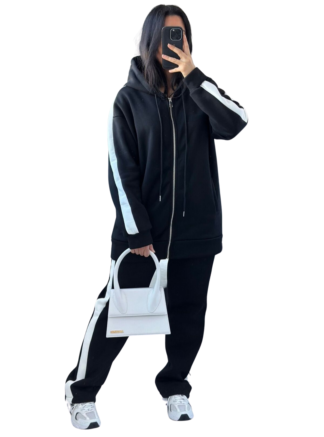 Comfy Jogger Set – oversized joggingpak dames met rits, zwart, grijs of khaki – foto 4