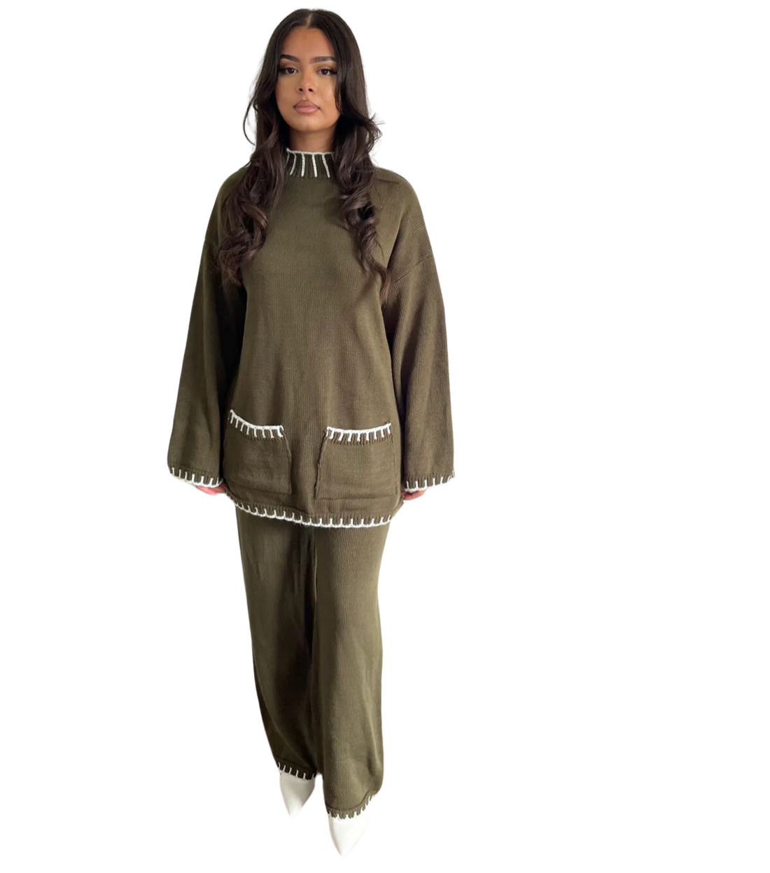 Lilly twinset – gebreide set, one size, in zwart, gebroken wit en khaki – foto 2