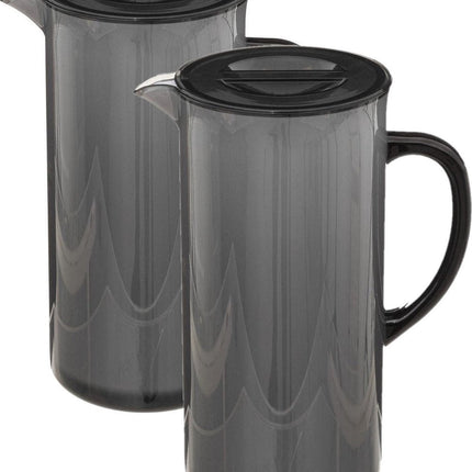 5Five Carafe verseuse/pichet - Lot de 2 - noir - avec couvercle - 1950 ml - plastique - Limonade/eau