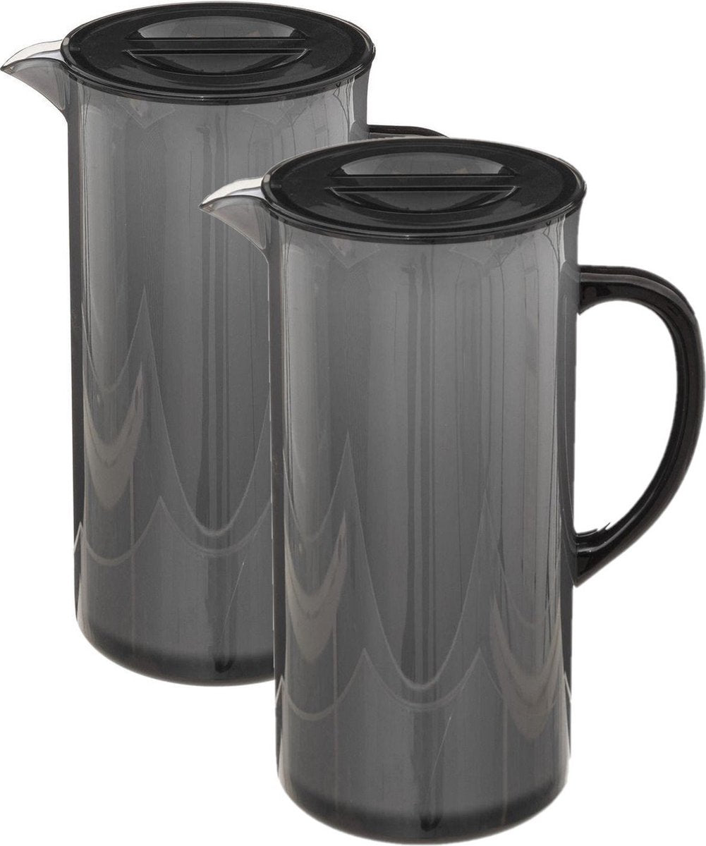 5Five Jug/pitcher carafe - Set of 3x pieces - black - with lid - 1950 ml - plastic - Lemonade/water