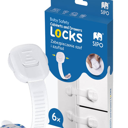 SIPO Sécurité Armoire - Set 6 Pièces Fermeture Réglable pour Armoires et Tiroirs - Sécurité Enfant - SBS-218 - Verrou Bébé - Verrou Enfant - Verrou d'Armoire pour Enfants - Réglable 8 à 19.3cm