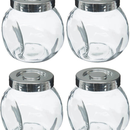 5Five Ensemble de Pots à Épices - 4x pièces de 200 ml - verre - avec couvercle en acier inoxydable - hermétique - range-épices de cuisine