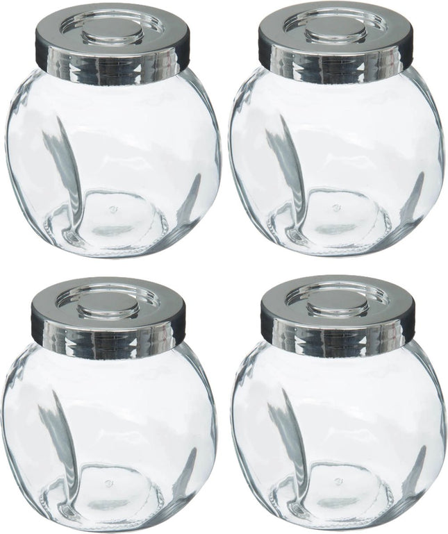 5Five Ensemble de Pots à Épices - 4x pièces de 200 ml - verre - avec couvercle en acier inoxydable - hermétique - range-épices de cuisine