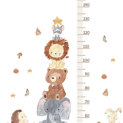 Sticker mural toise Pyramide Animaux - Mètre de croissance éducatif pour Chambre d'enfant - 50 à 250 cm - Autocollant toise animaux pour Chambre de bébé et enfant en bas âge