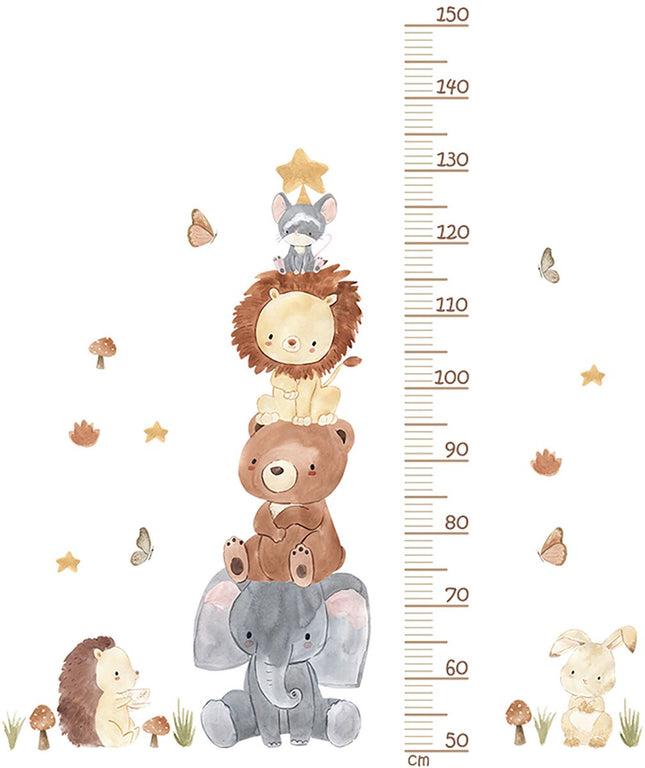 Sticker mural toise Pyramide Animaux - Mètre de croissance éducatif pour Chambre d'enfant - 50 à 250 cm - Autocollant toise animaux pour Chambre de bébé et enfant en bas âge