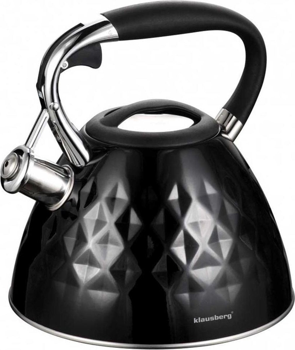 Klausberg 7455 fluitketel Diamond – zwart emaille met ruitpatroon, 2,7 liter