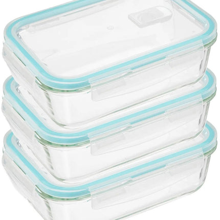 5Five Boîte de conservation avec couvercle - 3x - verre - hermétique - avec clips - 21 x 15 x 7 cm - 1180 ml