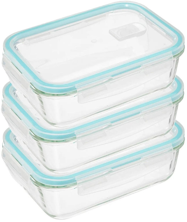 5Five Boîte de conservation avec couvercle - 3x - verre - hermétique - avec clips - 21 x 15 x 7 cm - 1180 ml