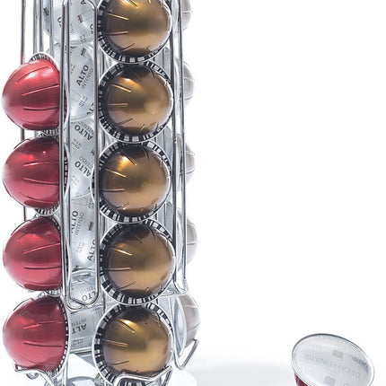 Distributeur/support de dosettes/capsules de café rotatif argenté 20 tasses - Support/présentoir de dosettes de café - Support métallique pour dosettes Nespresso