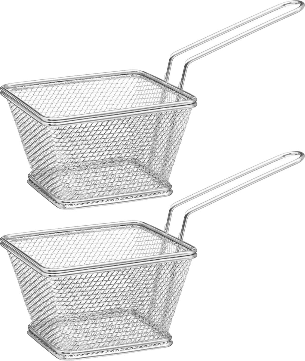 Secret de Gourmet French fry basket / serving basket - 4x - silver - stainless steel - 20.5 x 9 x 11 cm - Serve fries / snacks in a basket