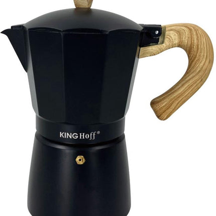 Kinghoff Cafetière Expresso en Aluminium KH-1888 – 12 Tasses – Noire Avec Poignée en Bois – Compatible Induction - 600ml - Percolateur