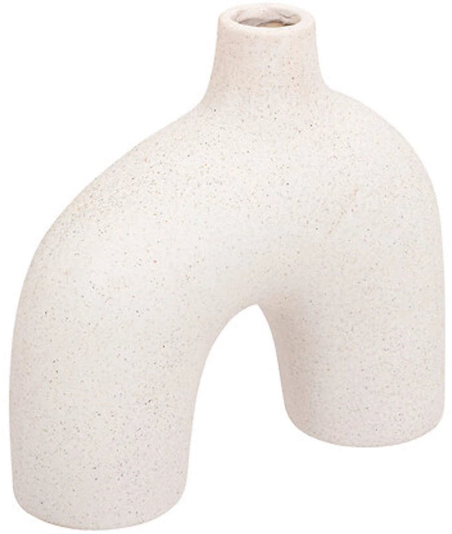 Design Vaas van Wit Zandkeramiek – Asymmetrisch | Hoogte 18 cm | Scandinavische Stijl | Decoratieve Interieurvaas