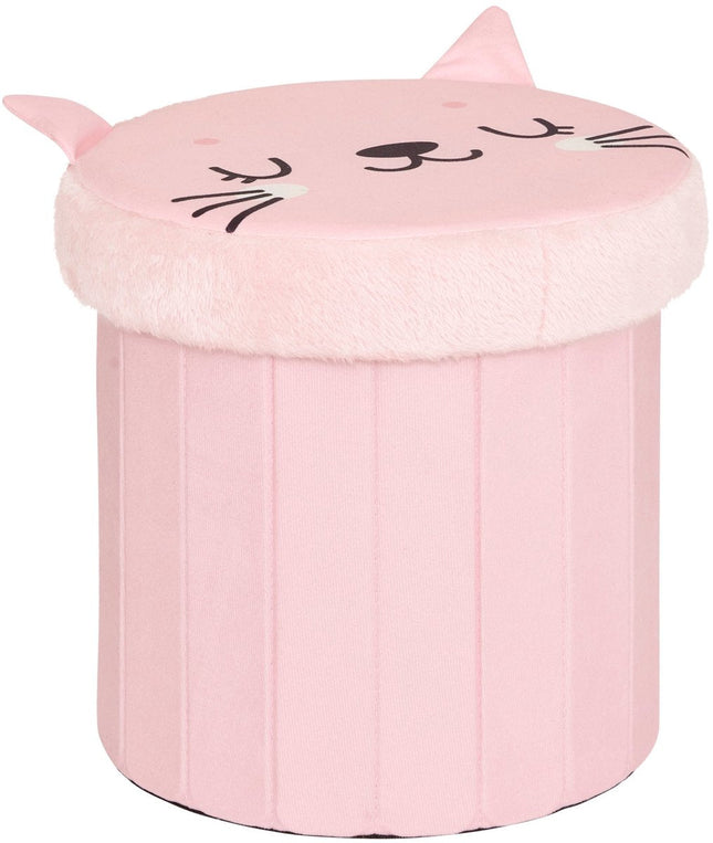 Atmosphera Pouf Pliant Chat - Coffre de Rangement - Ø30xH38cm - Rose