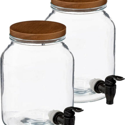 5Five Distributeur de boissons/fontaine à limonade - 2x - 3 litres - verre - avec robinet en plastique