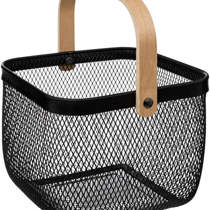 5Five corbeille fil/coupe à fruits Maya - carrée - noire - 26 x 26 x 18 cm - métal/bois - panier de cuisine