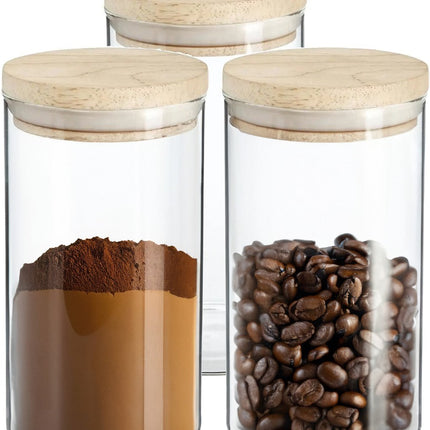 Lot de 3 bocaux/pots de conservation 1L en verre avec couvercle en bois - 1000 ml - Pots de conservation avec couvercle hermétique