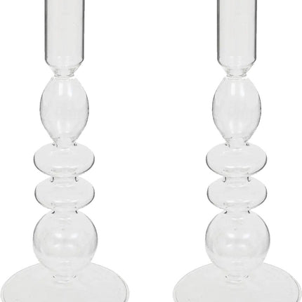 Atmosphera bougeoir Murano - 2x - verre - bougies de table - transparent - D9 x H22 cm