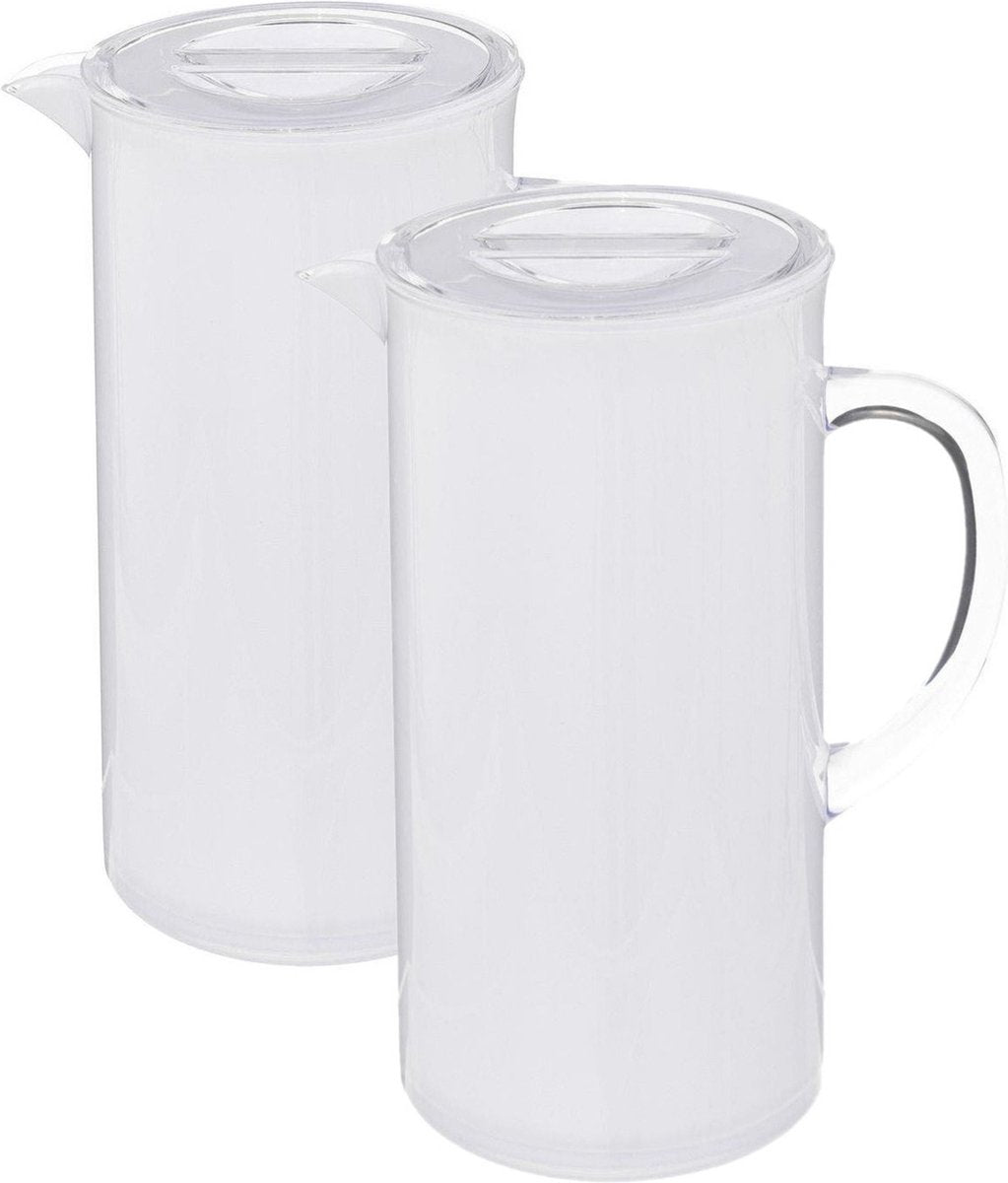 Set aus 2x Saftkrügen/Karaffen mit Deckel 1950 ml transparent weiß