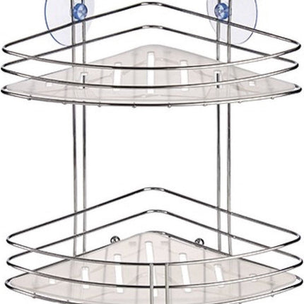 Étagère d'angle de douche/salle de bain chromée à 2 niveaux avec ventouses 20 x 27 cm - Étagère de douche sans perçage