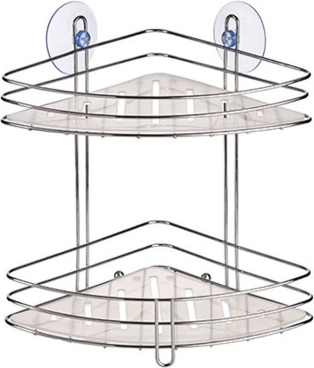 Étagère d'angle de douche/salle de bain chromée à 2 niveaux avec ventouses 20 x 27 cm - Étagère de douche sans perçage