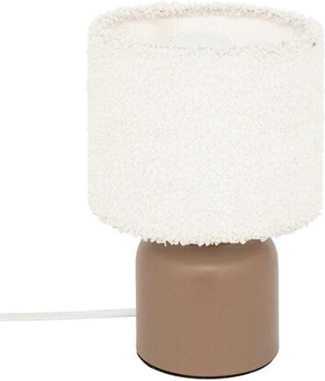 Atmosphera Lampe de table Bona bouclette - Ø14xH22cm - Marron/Blanc