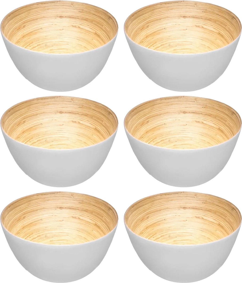 Secret de Gourmet - 6x - Bol à salade / coupelles de service - bambou blanc - D17 cm