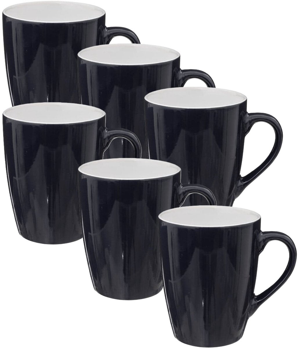 5Five Koffiemokken Colorama - 6x stuks - Keramiek - blauw - 380 ml - 9 x 11 cm