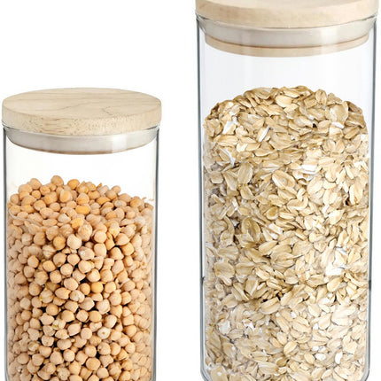 Secret de Gourmet - Boîtes/pots de conservation cuisine verre/bois lot de 6 pièces