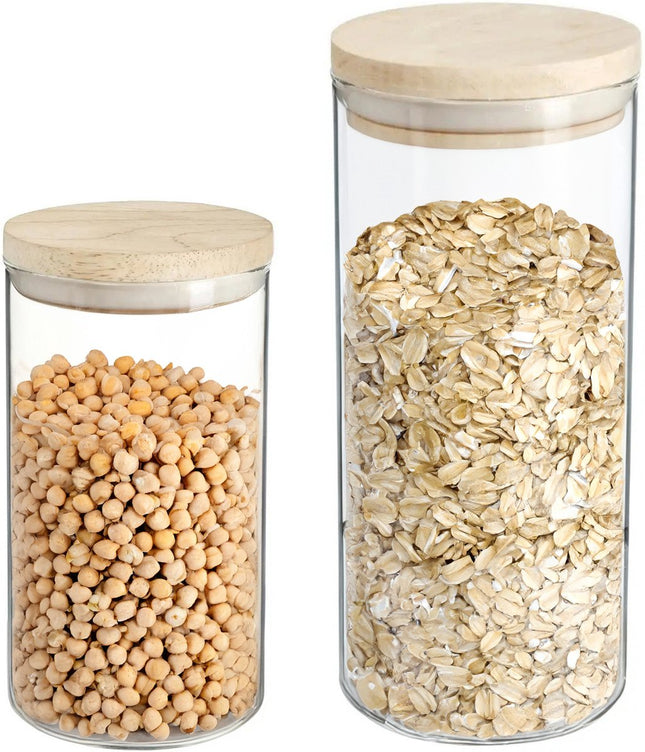 Secret de Gourmet - Boîtes/pots de conservation cuisine verre/bois lot de 6 pièces