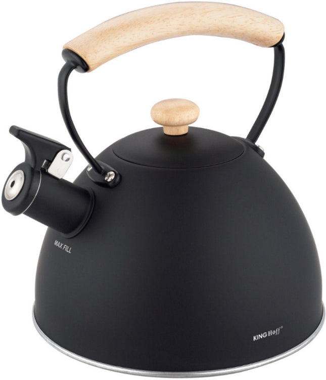 Bouilloire KINGHoff 2.5 Litres – Acier Inoxydable – Compatible Induction – Noir Mat avec Poignée en Bois – Design Minimaliste – KH-1999