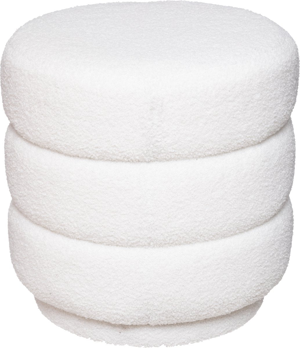 Atmosphera luxury velvet pouf Sinan - Teddy white - H40 cm - Velour - Velvet - Footrest
