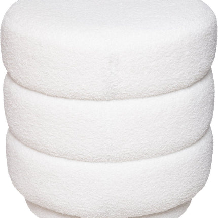 Atmosphera luxe pouf velours Sinan - Teddy blanc - H40 cm - Velours - Repose-pieds