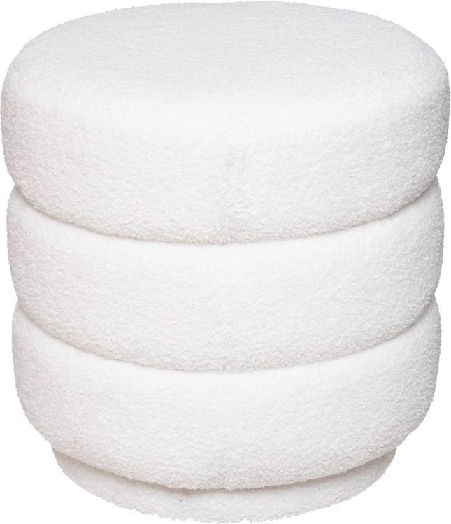 Atmosphera luxe pouf velours Sinan - Teddy blanc - H40 cm - Velours - Repose-pieds