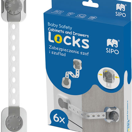SIPO Loquet de sécurité pour Placards et Tiroirs - 6 Pièces - Sécurité Enfant Multifonctionnelle avec Verrou Intelligent - Blanc - Réglable -