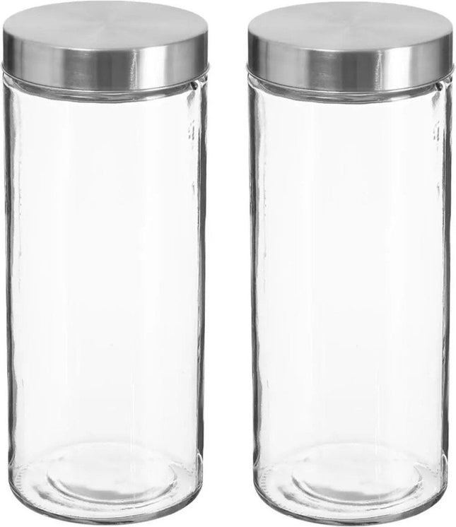 2x bocaux de conservation en verre avec couvercle en inox 2L - 2000 ml - Bocaux de conservation avec couvercle hermétique