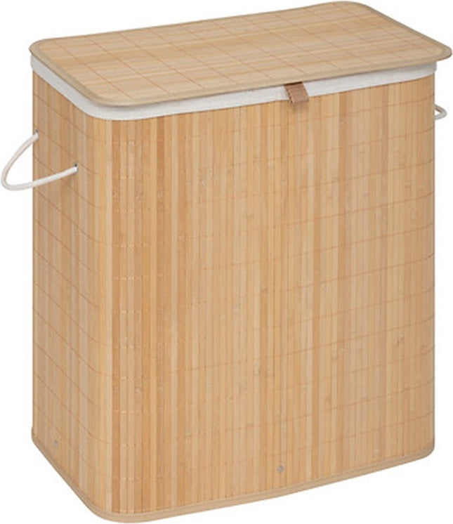5Five Panier à linge double compartiment - bambou - avec couvercle - naturel - 52 x 32 x 63 cm - 100 litres
