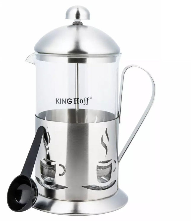 Kinghoff Théière en Verre et Inox - 0,8 Litre - Pour un Thé et un Café Savoureux - Compatible Lave-vaisselle - Cafetière à Piston